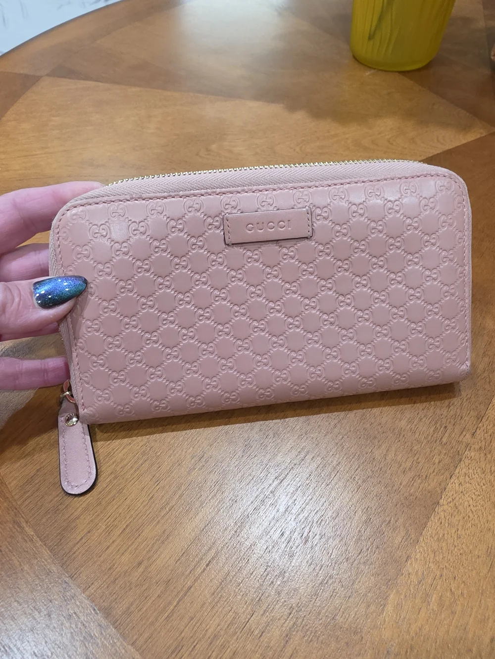 Gucci Supreme Pink GG Embossed Leather Zip Around Wallet
